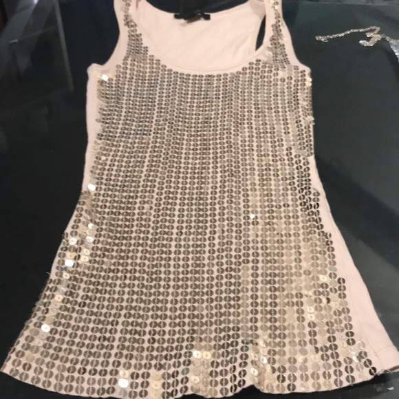 Express Tops Express Sparkly Sequin Metallic Nude Tank Top Y K Layering Shirt Vintage Disco